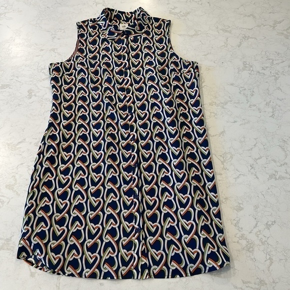 Cabi | Armour Blue Heart Chain Print Collared Sleeveless Shirtdress Style 5370 - Picture 14 of 16